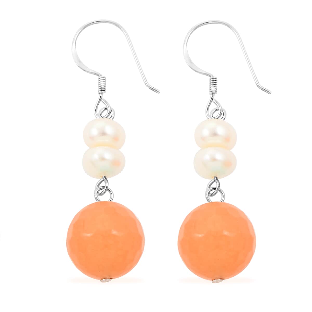 Freshwater Cultured Pearl, Blue and Orange Jade Set of 2 Earrings in Sterling Silver 15.00 ctw image number 3