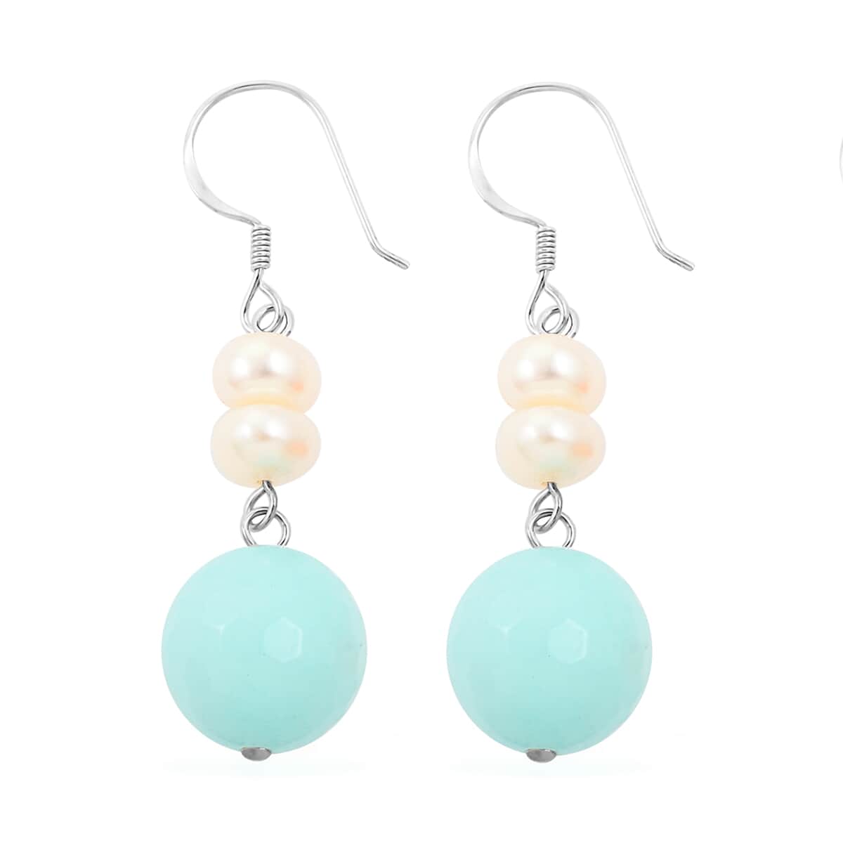 Freshwater Cultured Pearl, Blue and Orange Jade Set of 2 Earrings in Sterling Silver 15.00 ctw image number 6