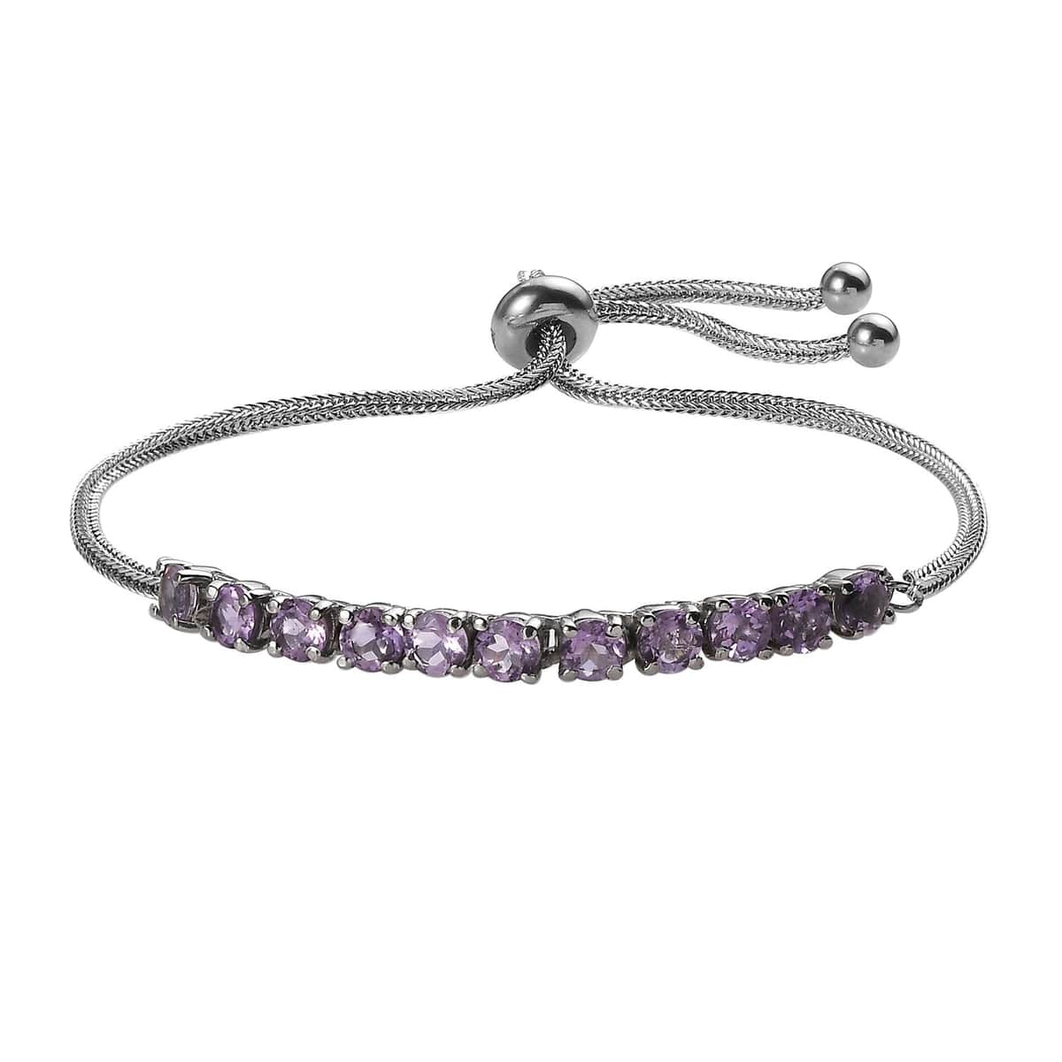 Rose De France Amethyst Bolo Bracelet and Stud Earrings in Stainless Steel 3.60 ctw image number 3