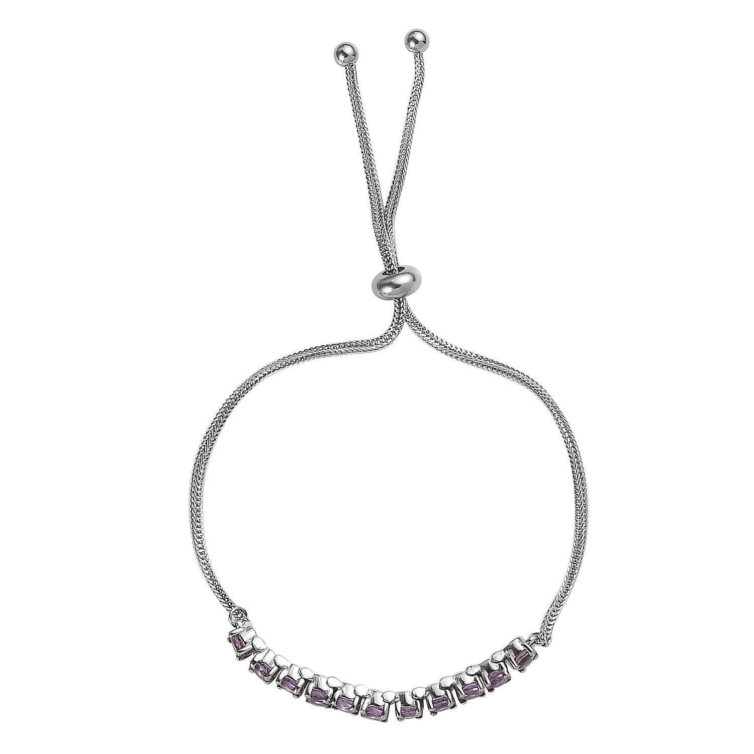 Rose De France Amethyst Bolo Bracelet and Stud Earrings in Stainless Steel 3.60 ctw