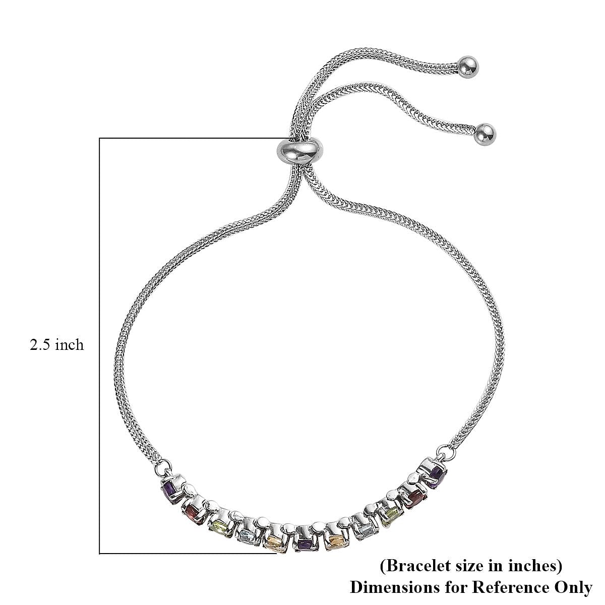 Multi Gemstone Bolo Bracelet and Solitaire Stud Earrings in Stainless Steel 4.20 ctw image number 5