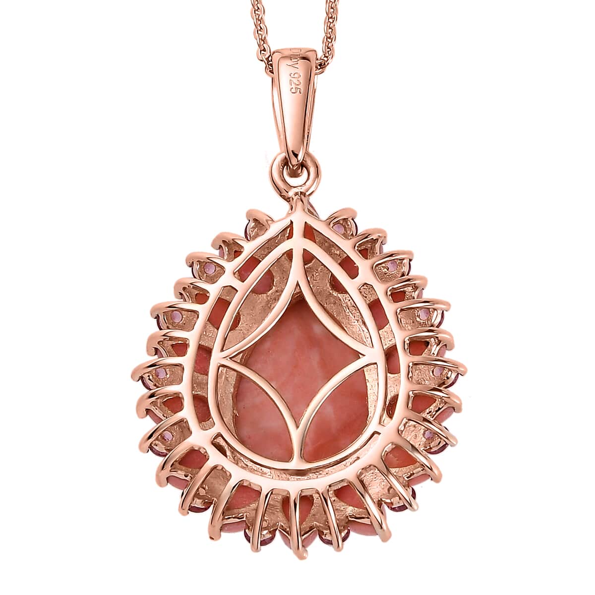 Premium Oregon Sunrise Peach Opal and Lotus Garnet Floral Pendant Necklace 20 Inches in Vermeil Rose Gold Over Sterling Silver 6.25 ctw image number 4
