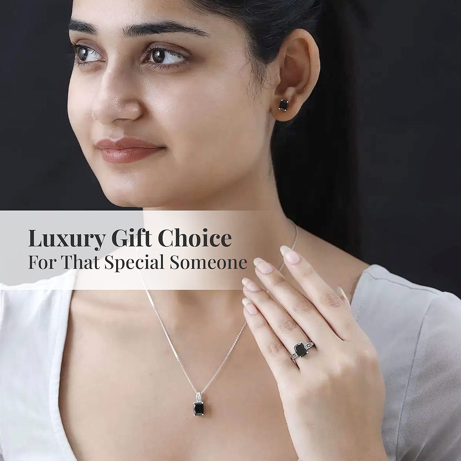 Elite Shungite (Cush), White Zircon Solitaire Stud Earrings, Ring (Size 5.0) and Pendant Necklace (20 Inches) in Platinum Over Sterling Silver 3.75 ctw
