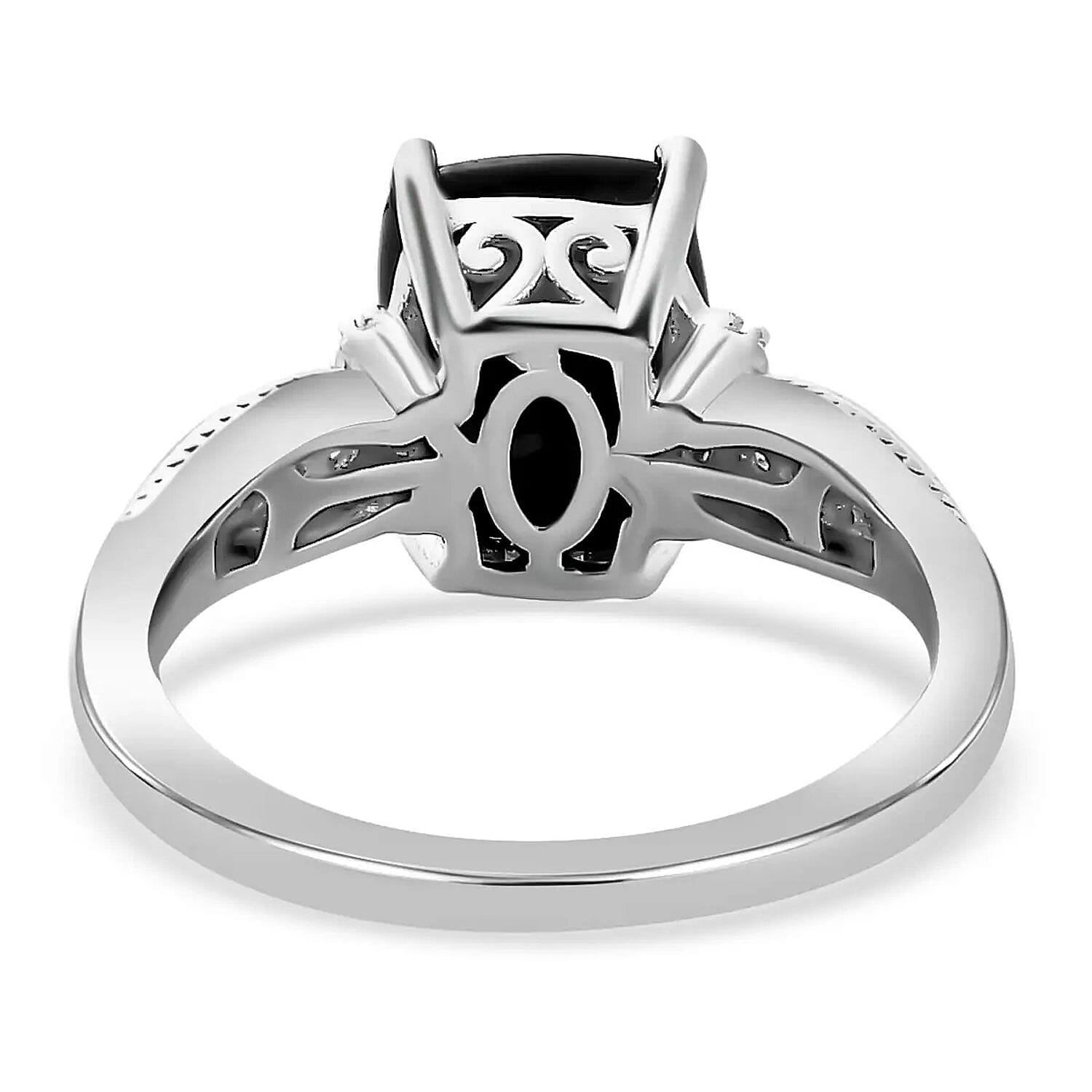 Elite Shungite (Cush), White Zircon Solitaire Stud Earrings, Ring (Size 5.0) and Pendant Necklace (20 Inches) in Platinum Over Sterling Silver 3.75 ctw