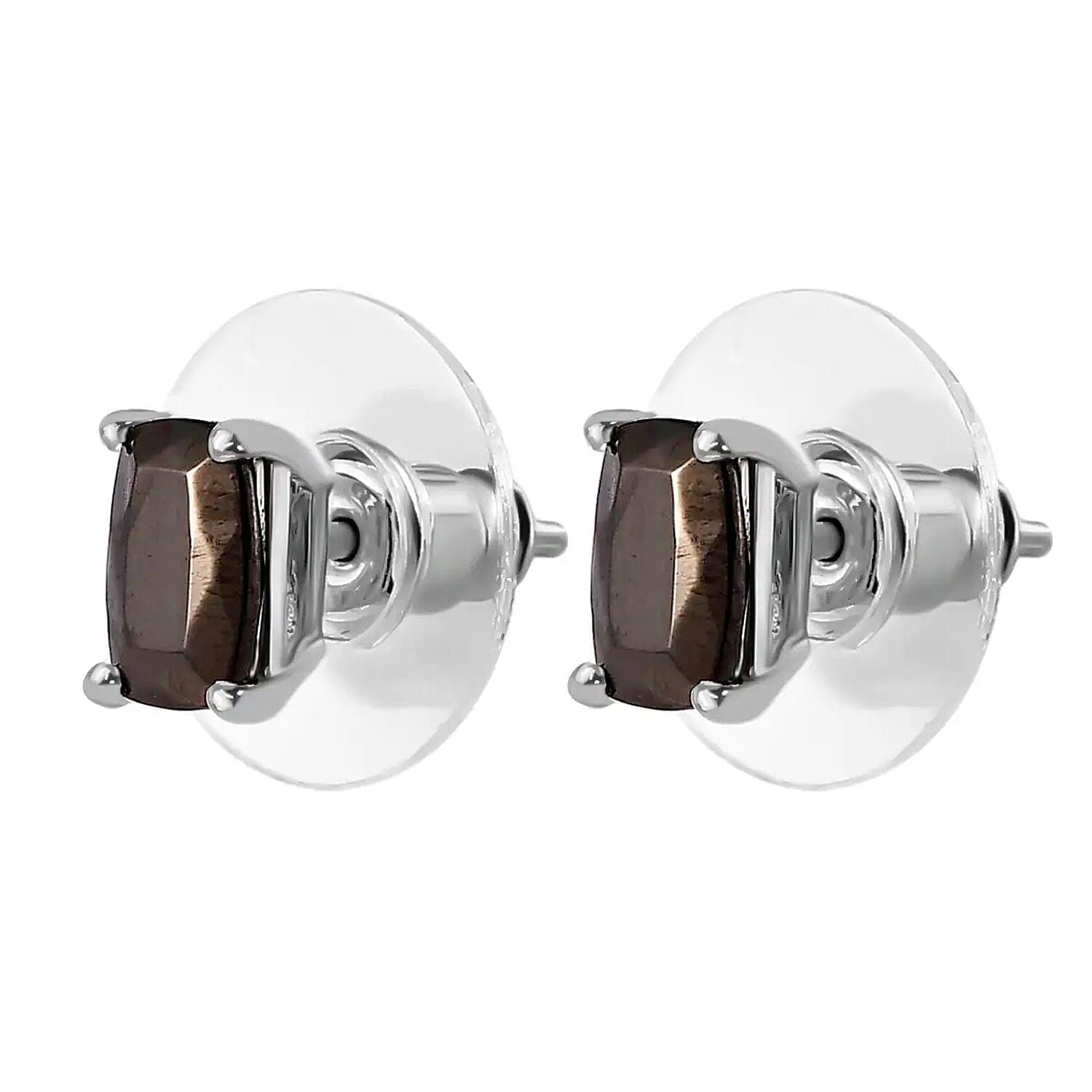 Elite Shungite (Cush), White Zircon Solitaire Stud Earrings, Ring (Size 5.0) and Pendant Necklace (20 Inches) in Platinum Over Sterling Silver 3.75 ctw