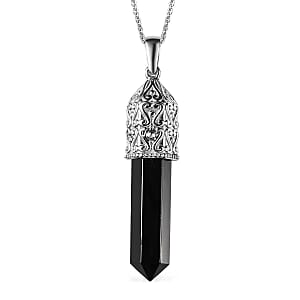 Australian Black Tourmaline Pencil Pendant Necklace 20 Inches in Platinum Over Sterling Silver 22.25 ctw