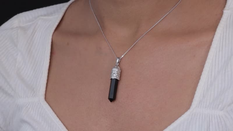 Australian Black Tourmaline Pencil Pendant Necklace 20 Inches in Platinum Over Sterling Silver 22.25 ctw