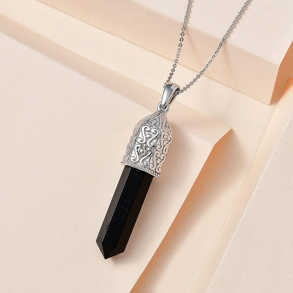 Australian Black Tourmaline Pencil Pendant Necklace 20 Inches in Platinum Over Sterling Silver 22.25 ctw image number 1