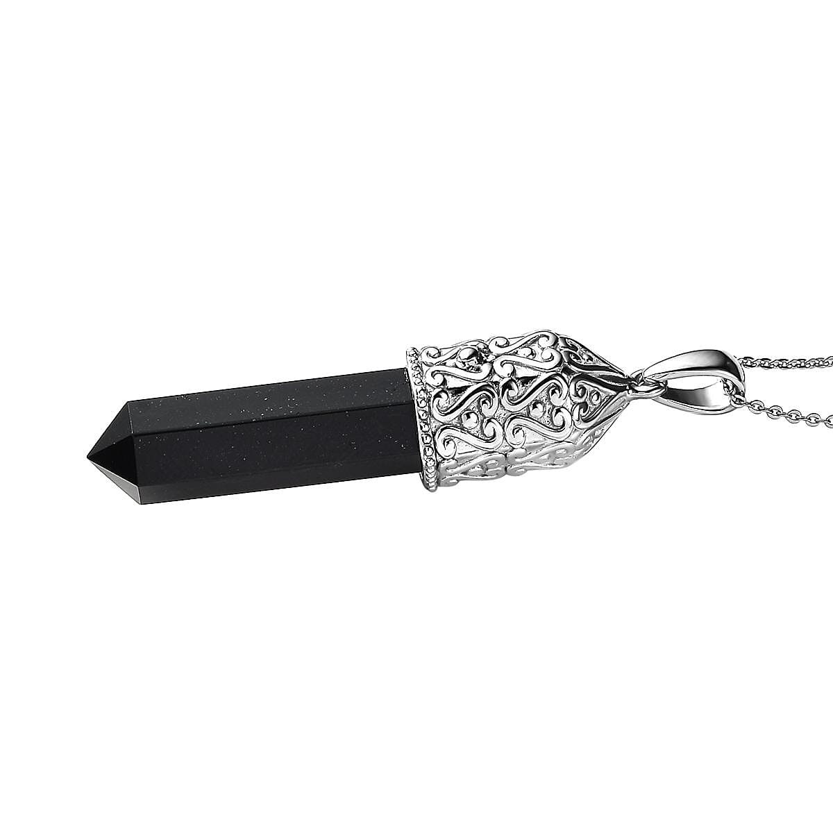 Australian Black Tourmaline Pencil Pendant Necklace 20 Inches in Platinum Over Sterling Silver 22.25 ctw image number 3