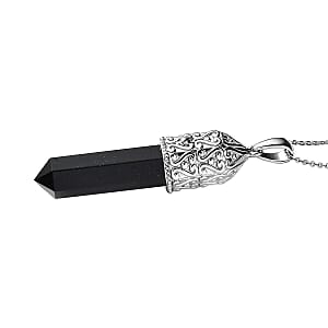 Australian Black Tourmaline Pencil Pendant Necklace 20 Inches in Platinum Over Sterling Silver 22.25 ctw