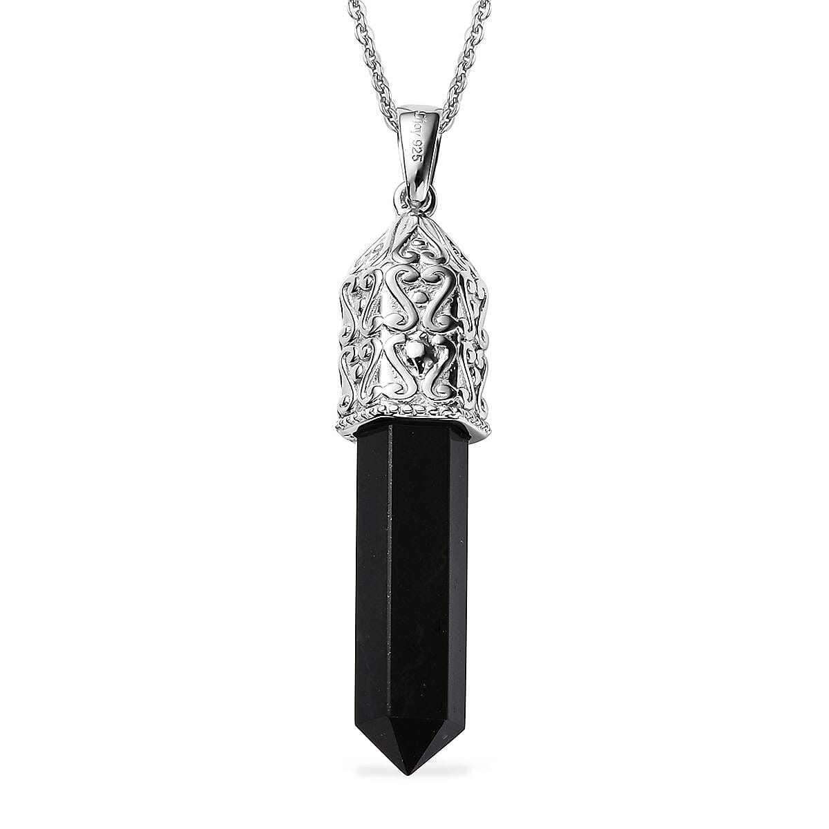 Australian Black Tourmaline Pencil Pendant Necklace 20 Inches in Platinum Over Sterling Silver 22.25 ctw