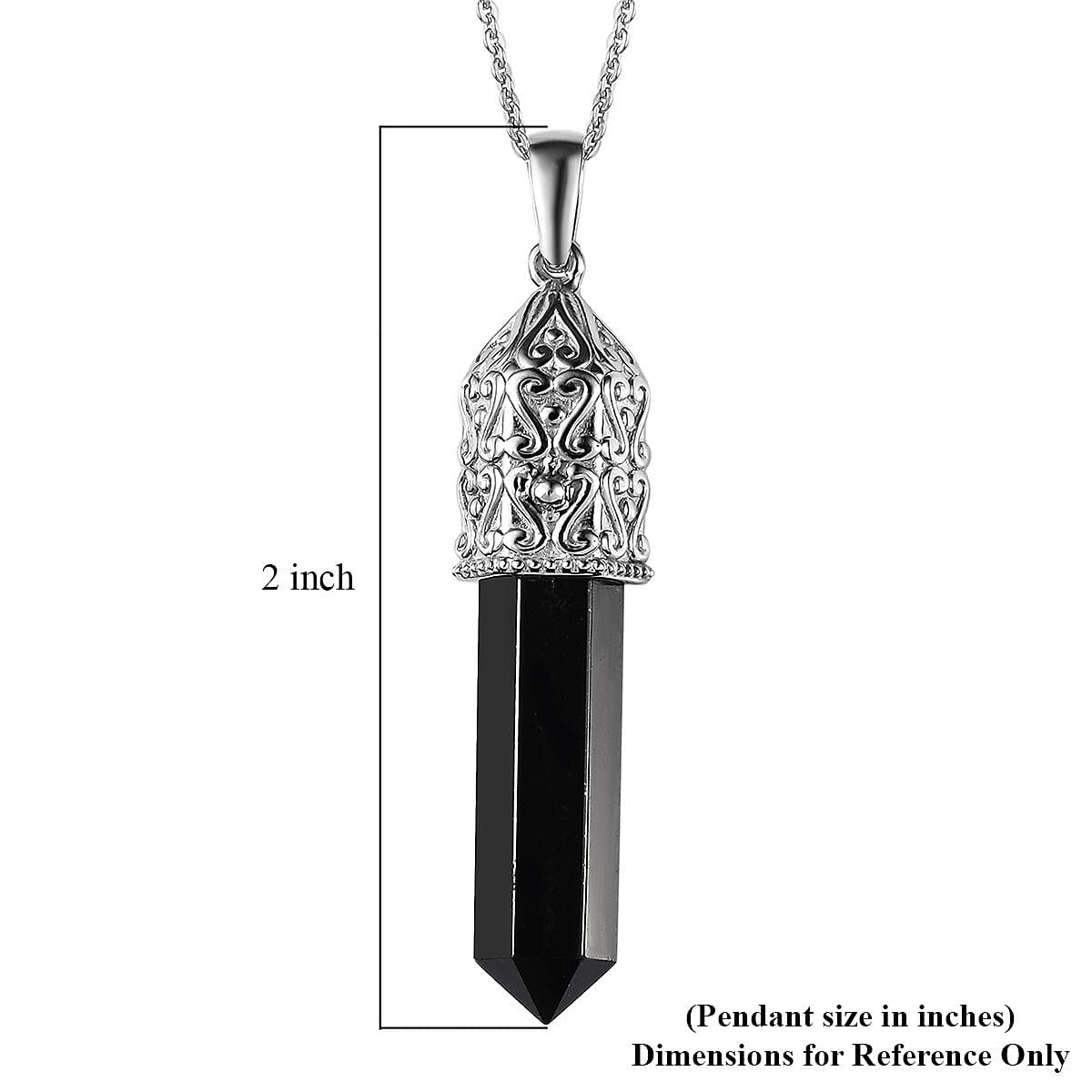 Australian Black Tourmaline Pencil Pendant Necklace 20 Inches in Platinum Over Sterling Silver 22.25 ctw