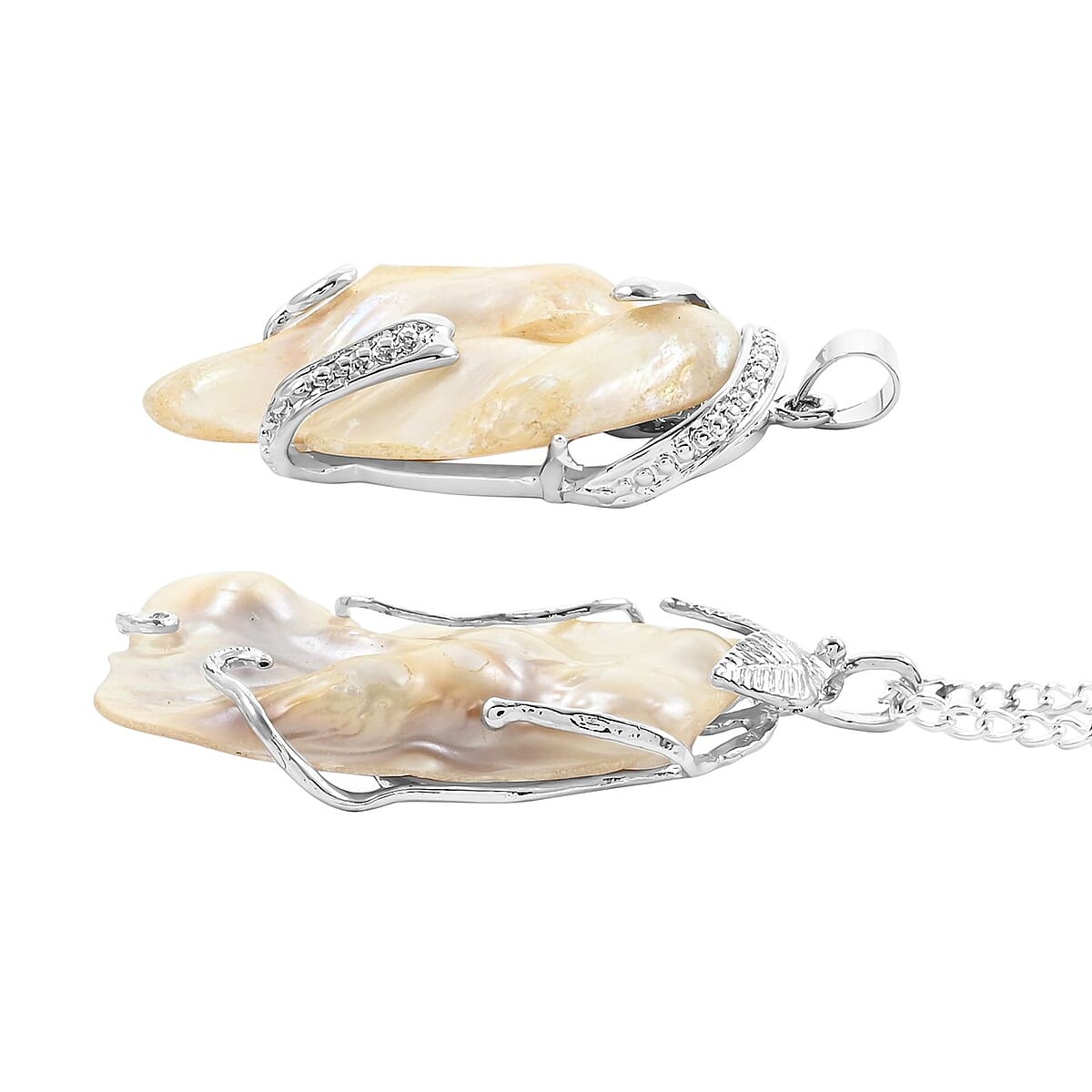 Freshwater Pearl Set of 2 Pendants Necklace 18 Inches in Silvertone image number 2