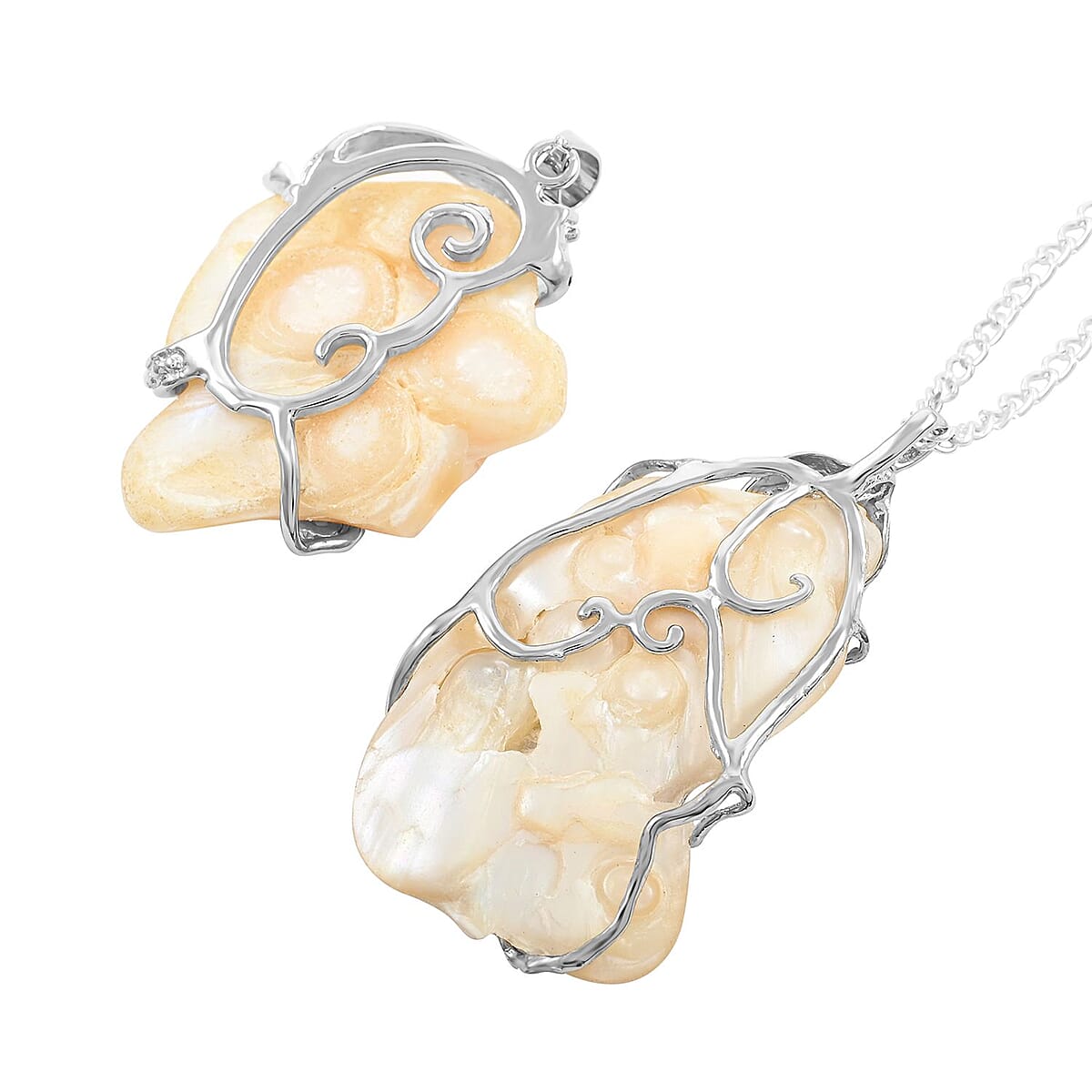 Freshwater Pearl Set of 2 Pendants Necklace 18 Inches in Silvertone image number 3