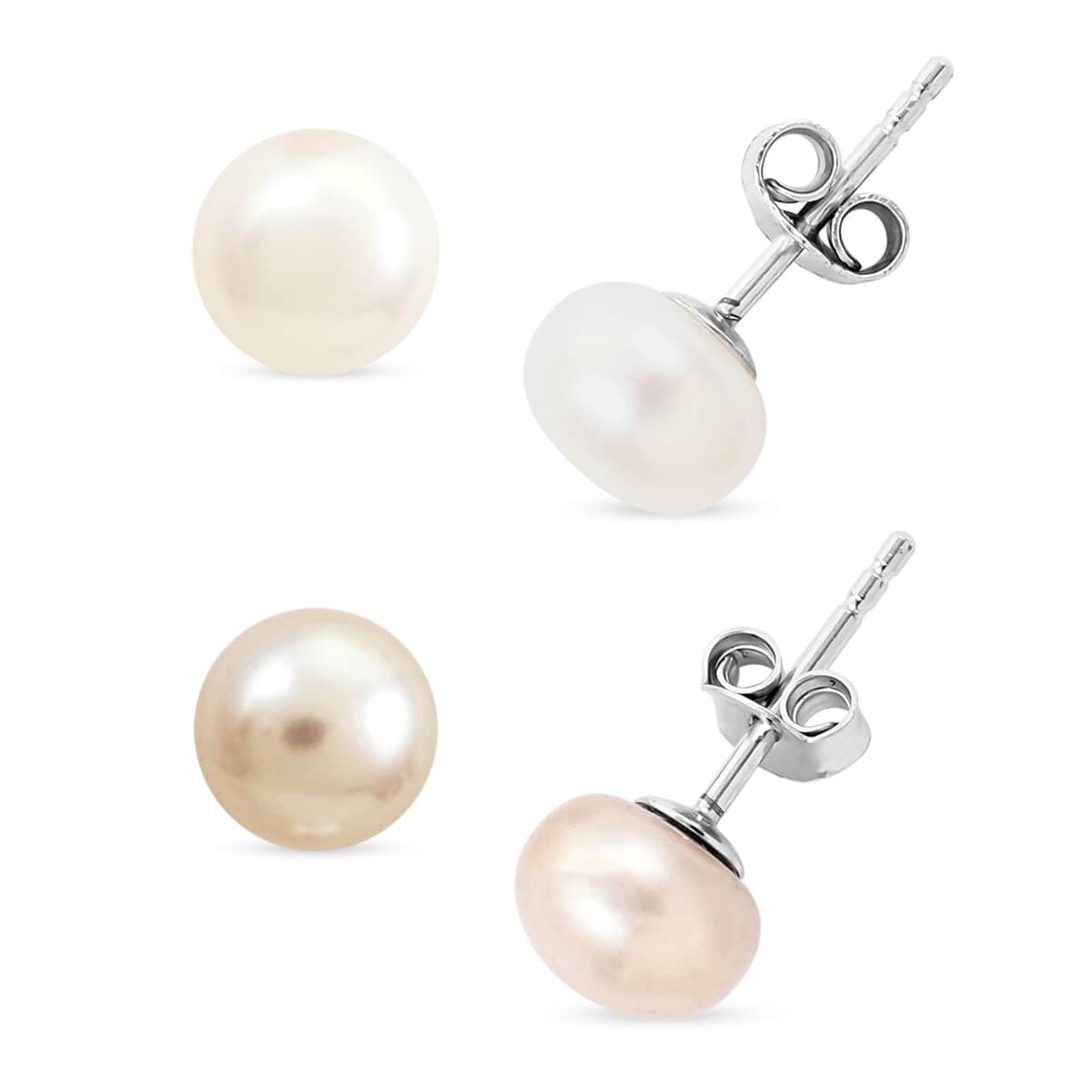 Value Buy Freshwater Pearl Set of 2 Solitaire Stud Earrings in Silvertone image number 0