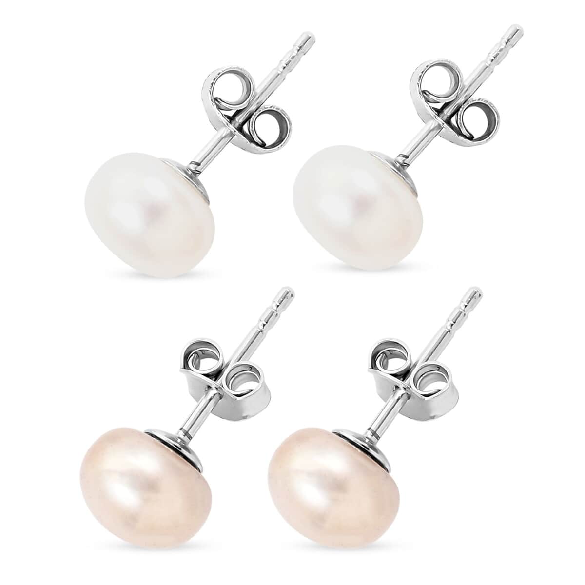 Value Buy Freshwater Pearl Set of 2 Solitaire Stud Earrings in Silvertone image number 2