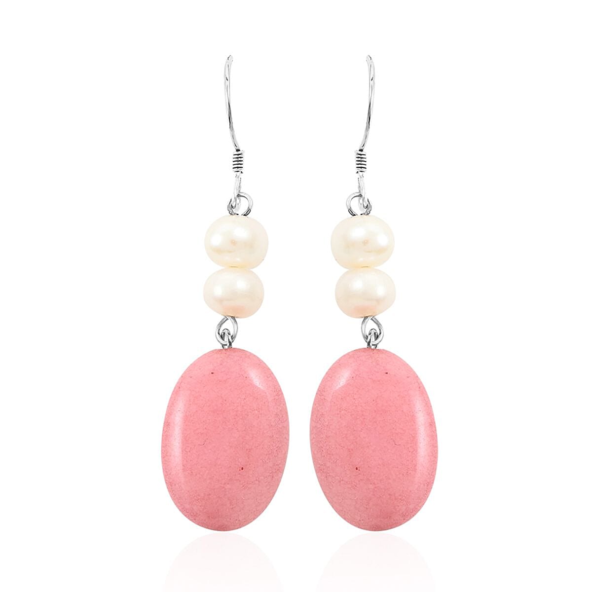 Turquoise and Peach Jade (D), Freshwater Pearl Set of 2 Earrings in Silvertone 16.00 ctw