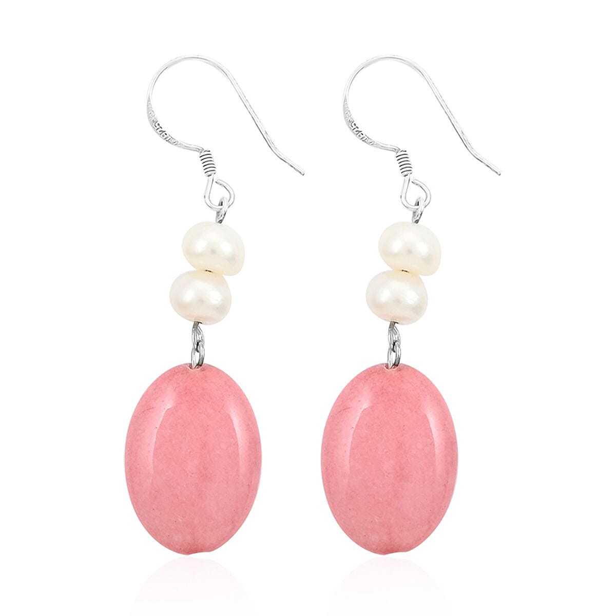 Turquoise and Peach Jade (D), Freshwater Pearl Set of 2 Earrings in Silvertone 16.00 ctw