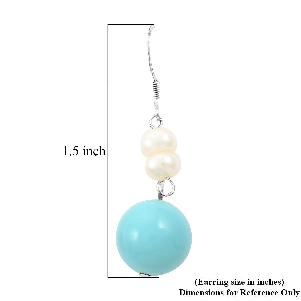 Turquoise and Peach Jade (D), Freshwater Pearl Set of 2 Earrings in Silvertone 16.00 ctw