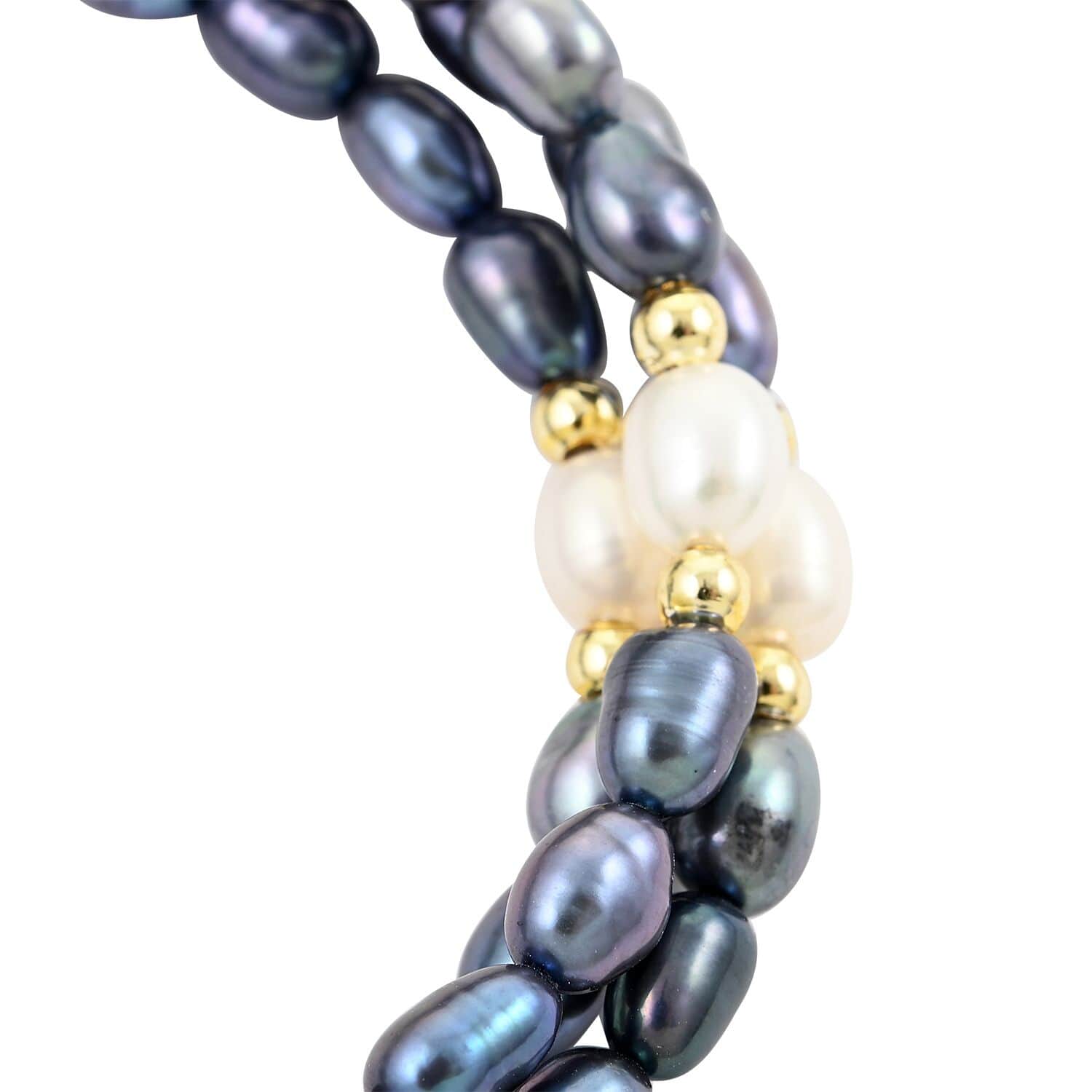 Blue and White Freshwater Pearl Set of 2 Bracelet in Goldtone