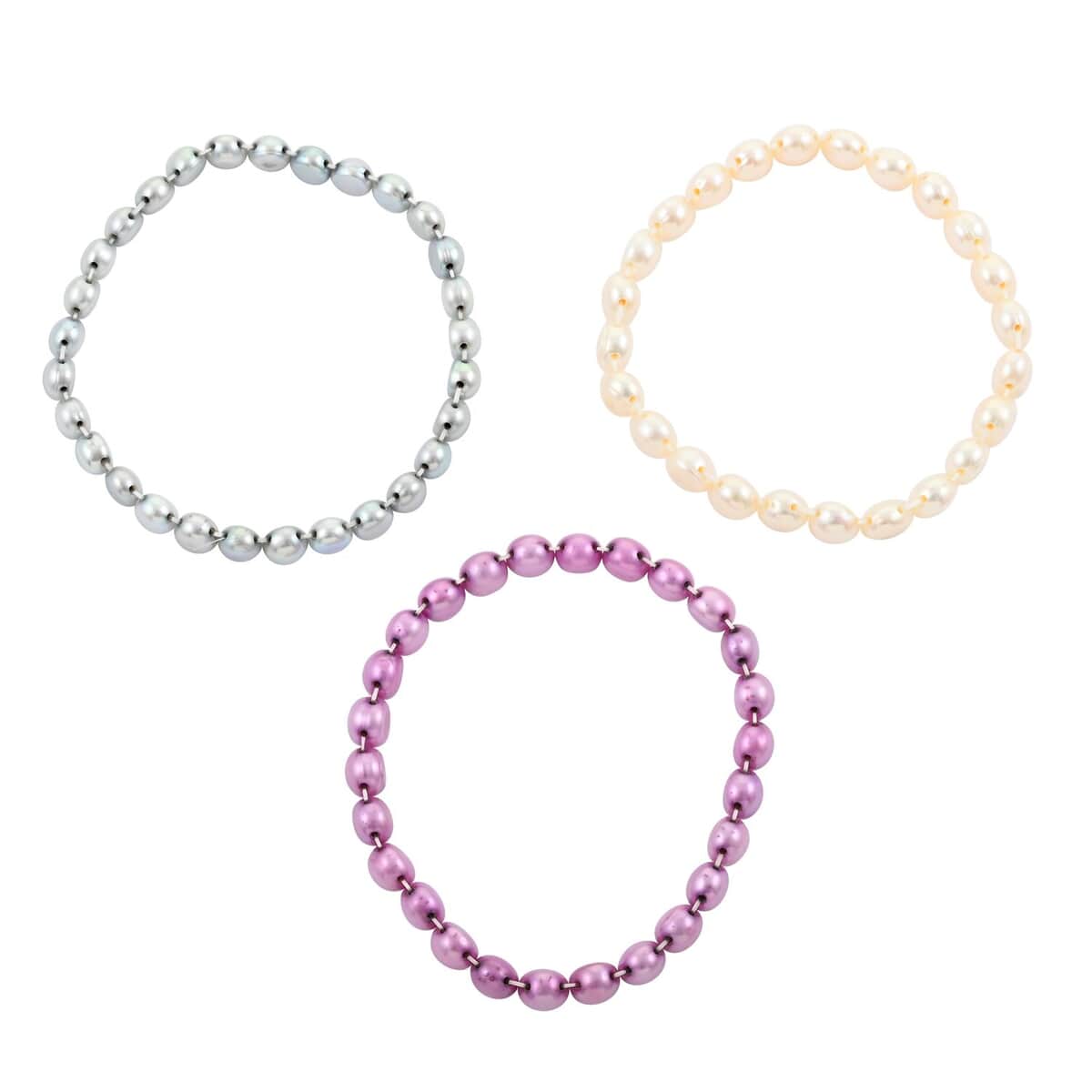 Set of 3 Multi Color Freshwater Pearl Stretch Bracelet image number 0
