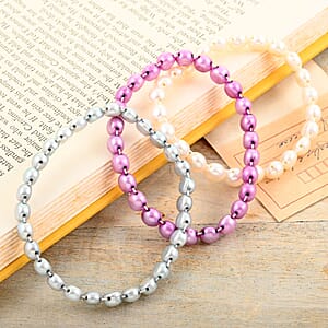 Set of 3 Multi Color Freshwater Pearl Stretch Bracelet