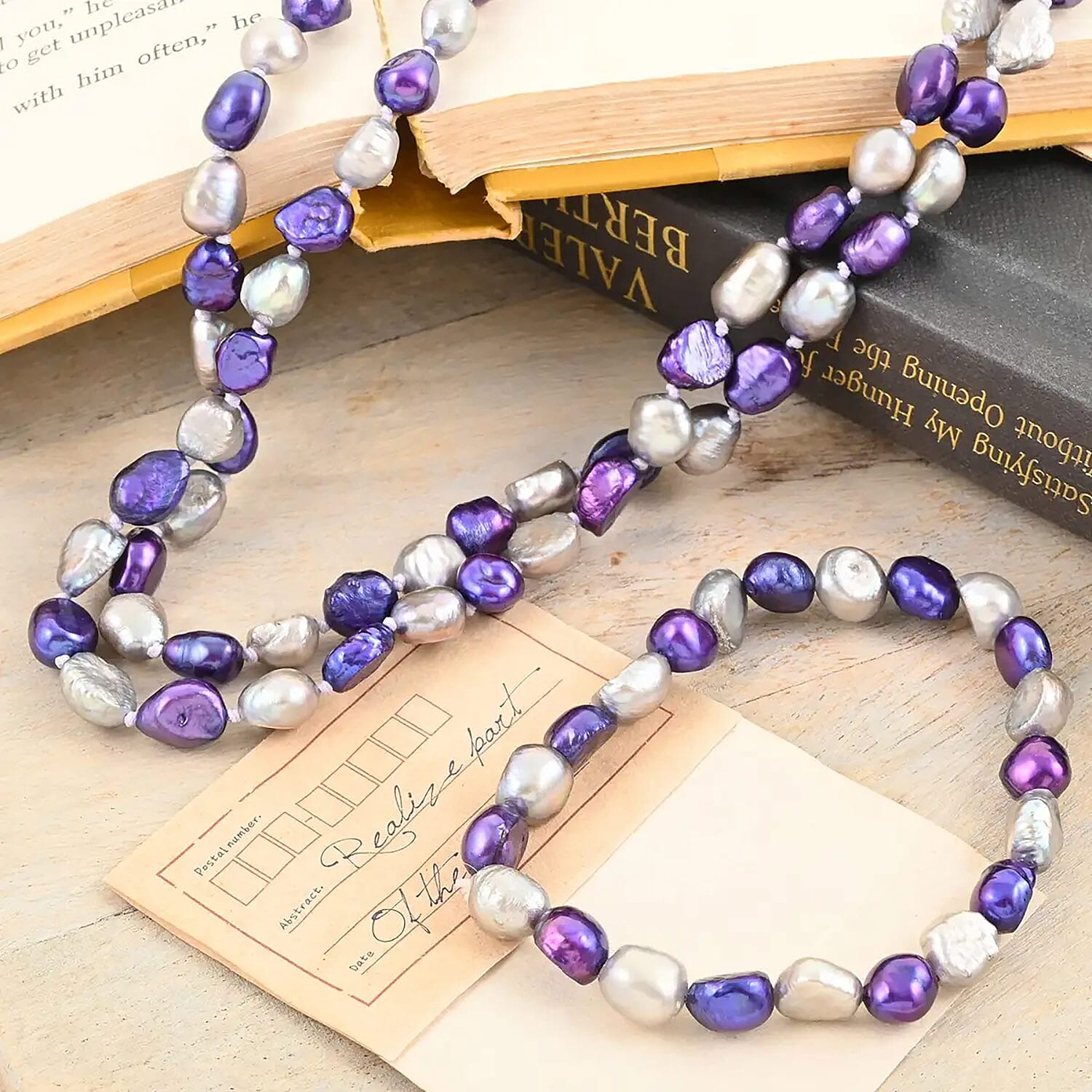 Freshwater Peacock and White Pearl Stretch Bracelet and Endless Necklace (80 Inches)