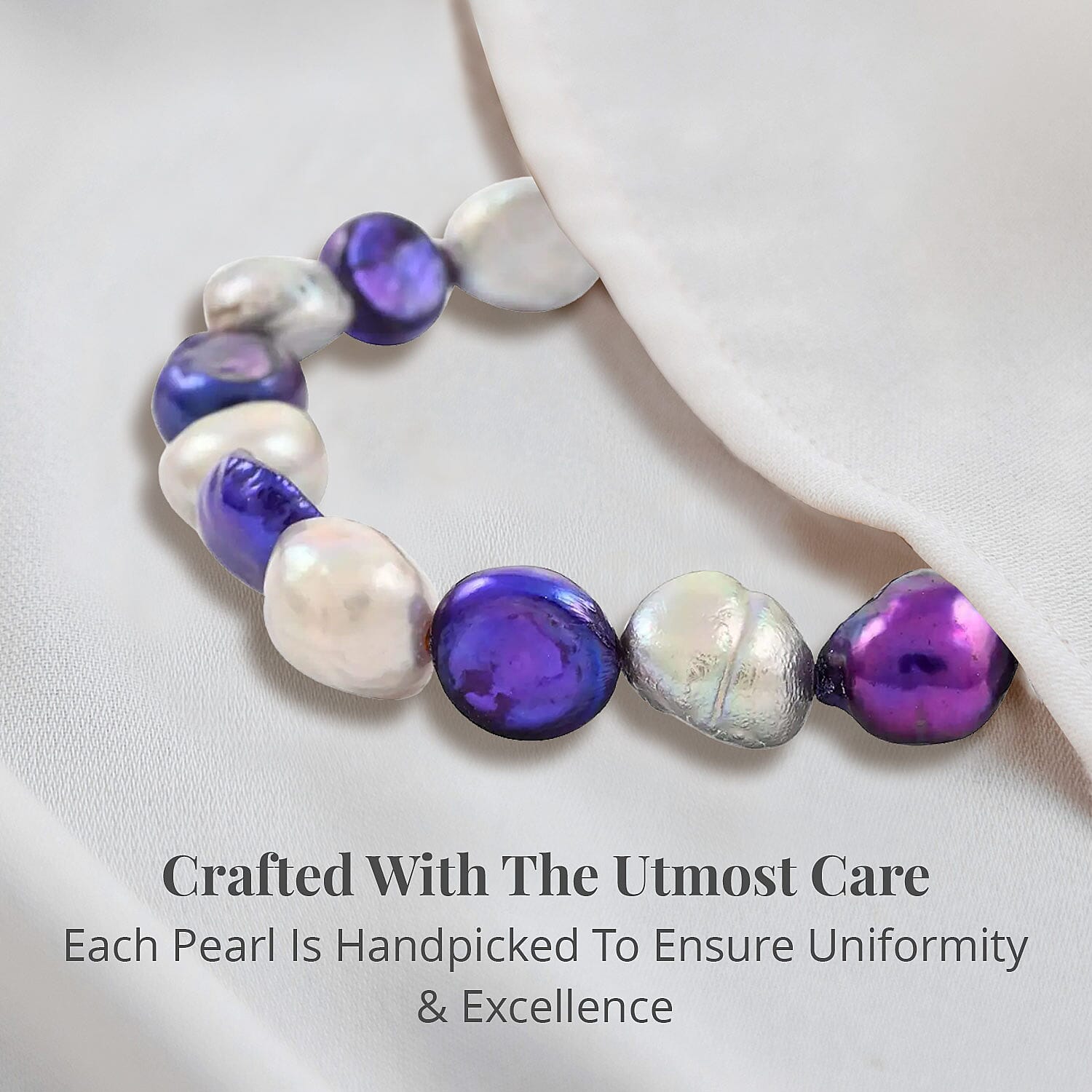 Freshwater Peacock and White Pearl Stretch Bracelet and Endless Necklace (80 Inches)
