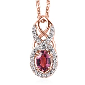 Premium Natural Calabar Pink Tourmaline and White Zircon Pendant Necklace 20 Inches in Vermeil Rose Gold Over Sterling Silver 0.70 ctw