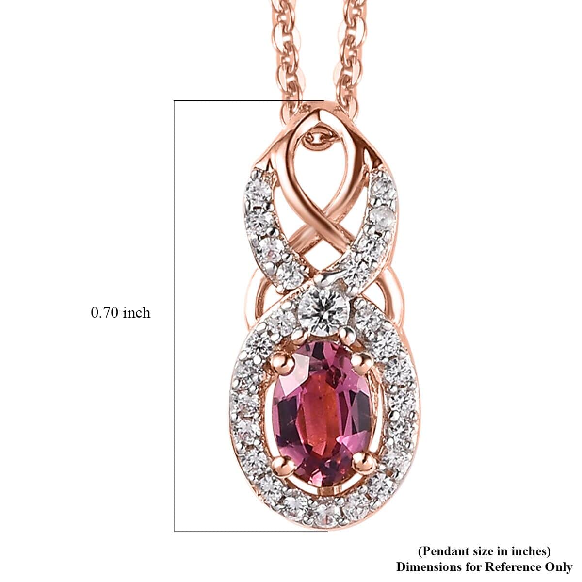 Premium Natural Calabar Pink Tourmaline and White Zircon Pendant Necklace 20 Inches in Vermeil Rose Gold Over Sterling Silver 0.70 ctw image number 6