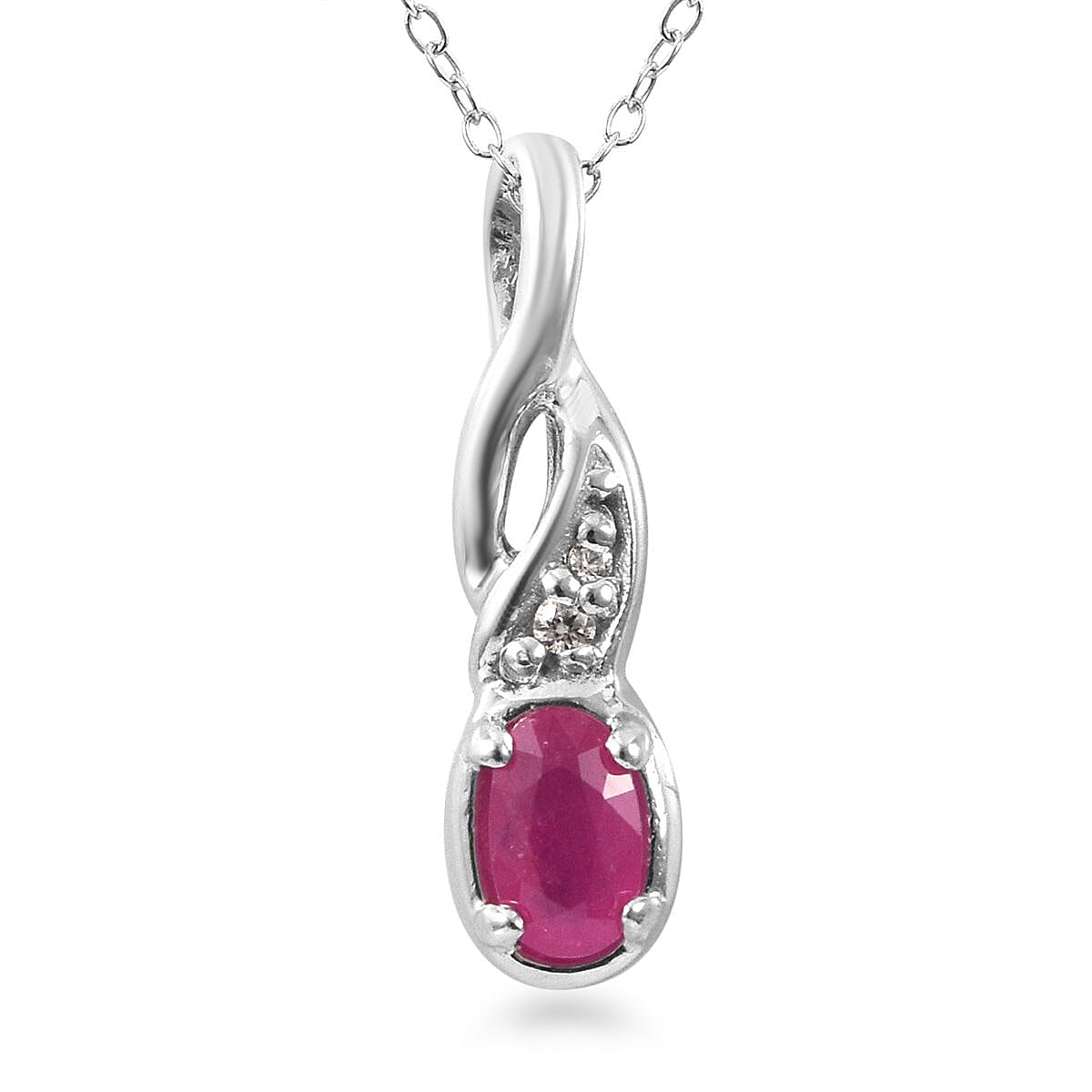 Premium Montepuez Ruby and White Zircon Ring Size 5 and Pendant Necklace 18 Inches in Platinum Over Sterling Silver 0.65 ctw