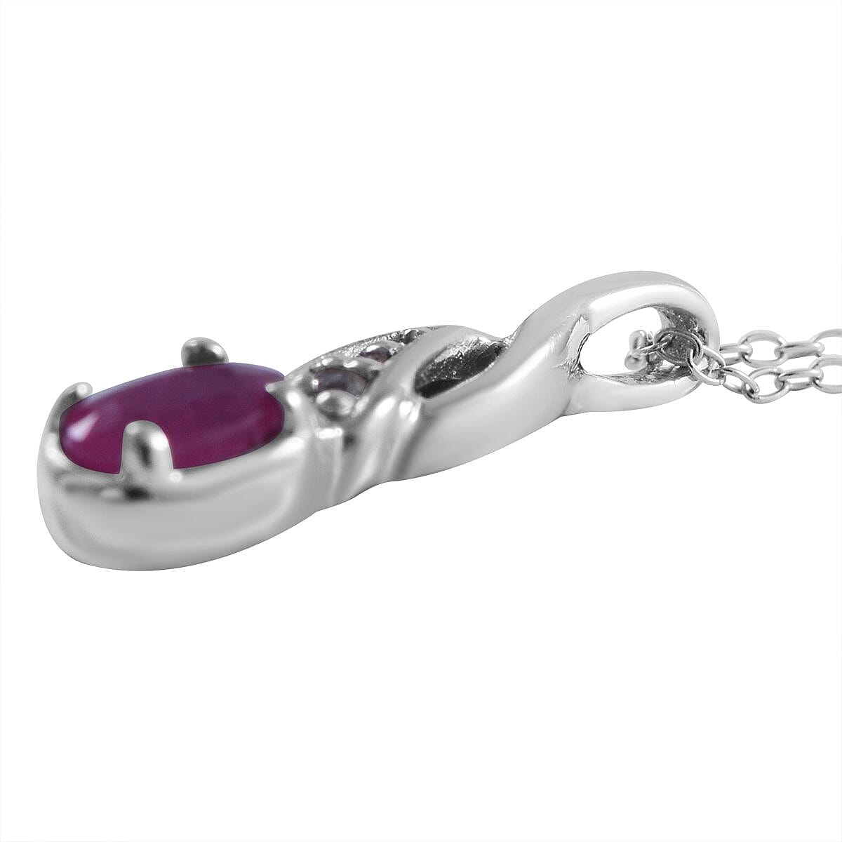 Premium Montepuez Ruby and White Zircon Ring Size 5 and Pendant Necklace 18 Inches in Platinum Over Sterling Silver 0.65 ctw