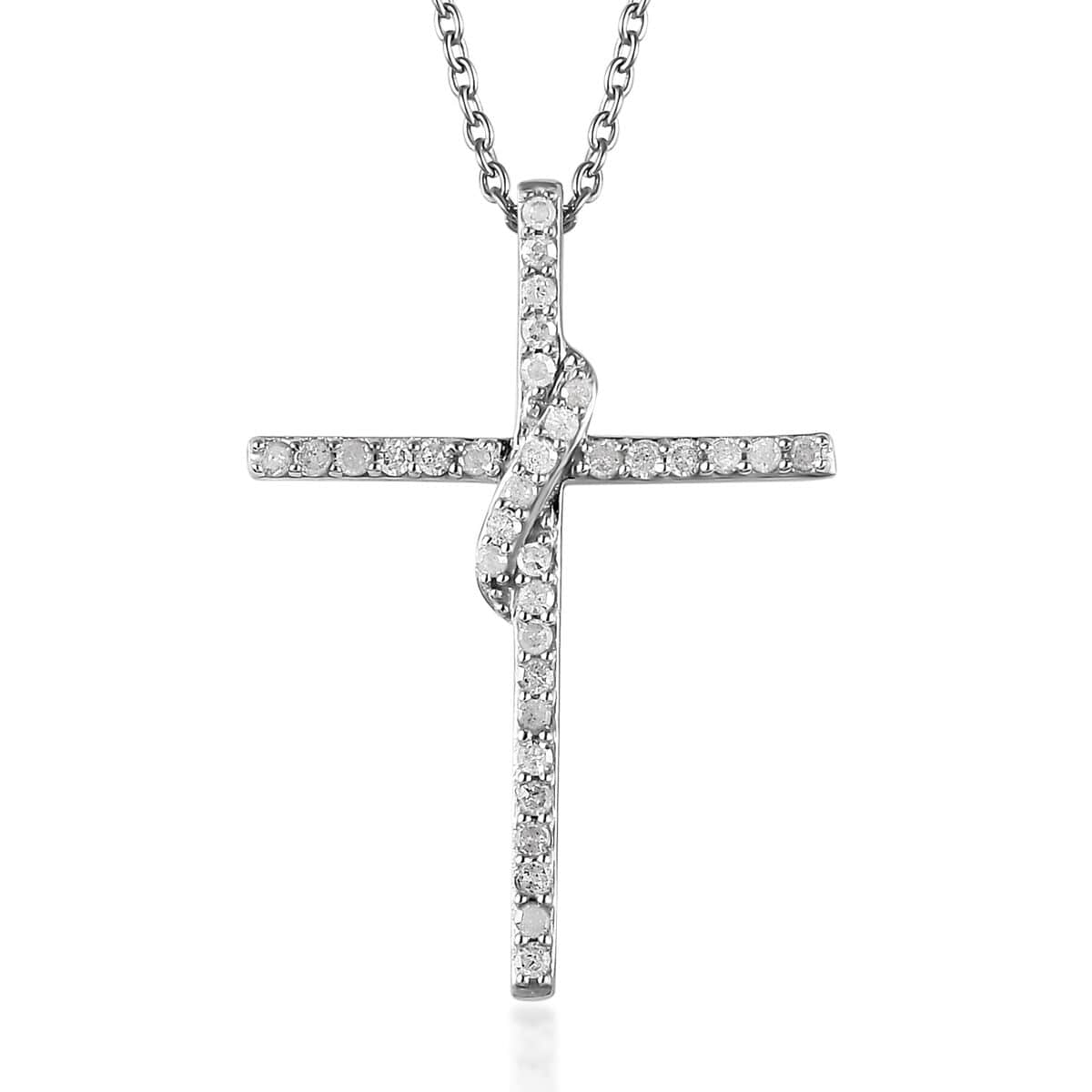 Diamond Cross Pendant Necklace 18 Inches in Rhodium Over Sterling Silver 0.33 ctw image number 0