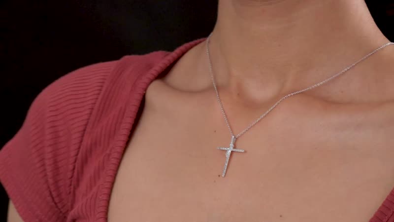 Diamond Cross Pendant Necklace 18 Inches in Rhodium Over Sterling Silver 0.33 ctw