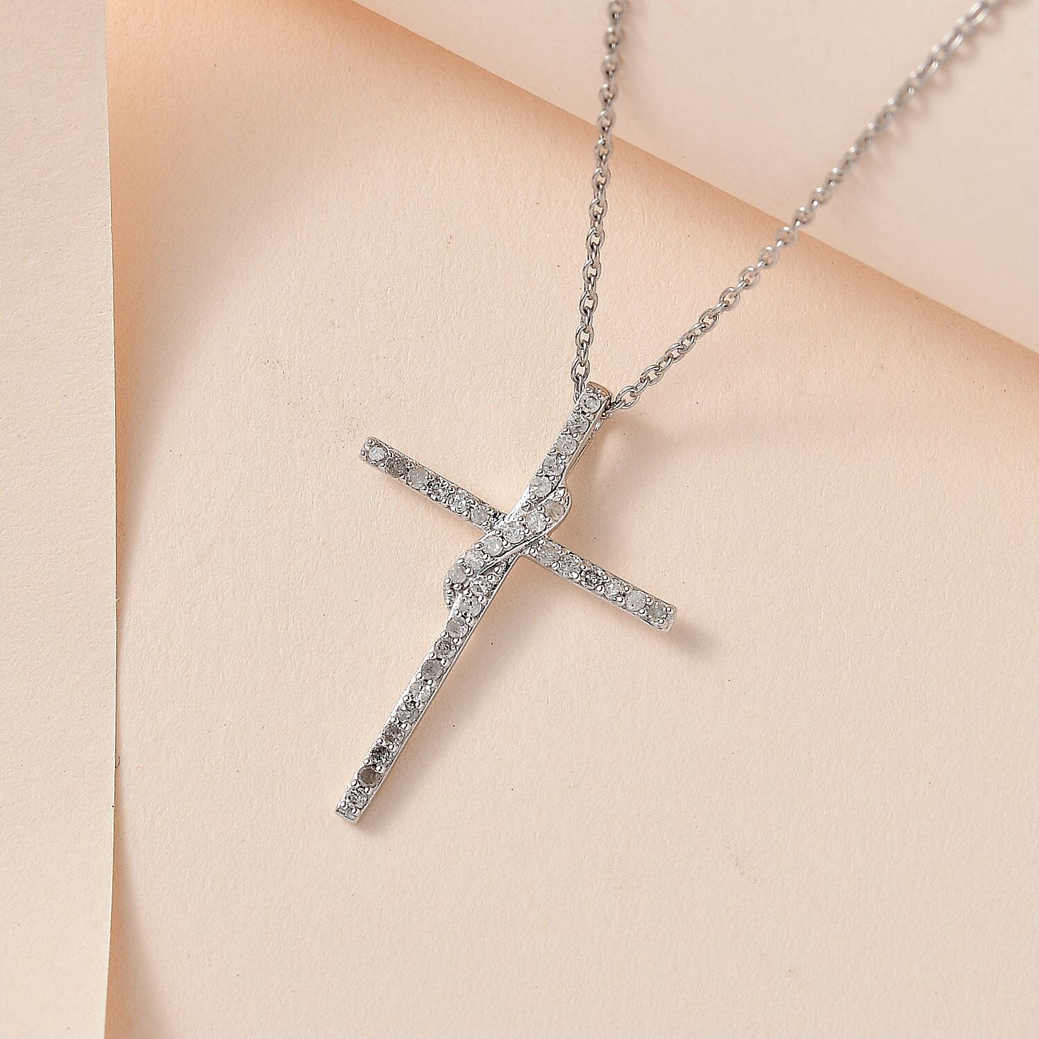 Diamond Cross Pendant Necklace 18 Inches in Rhodium Over Sterling Silver 0.33 ctw