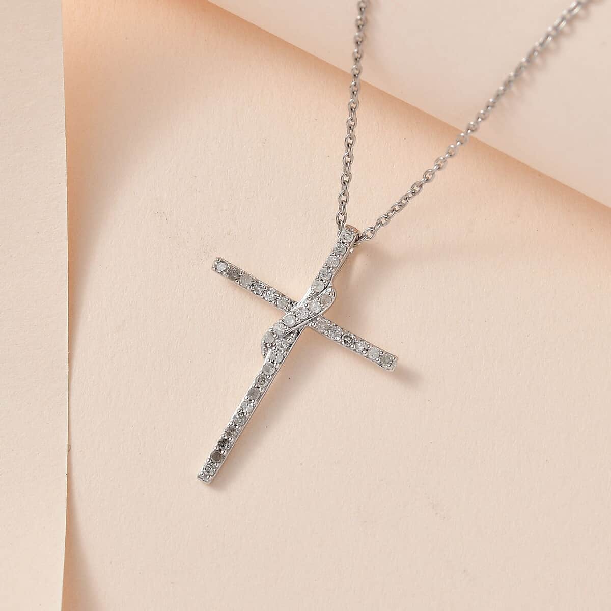 Diamond Cross Pendant Necklace 18 Inches in Rhodium Over Sterling Silver 0.33 ctw image number 1