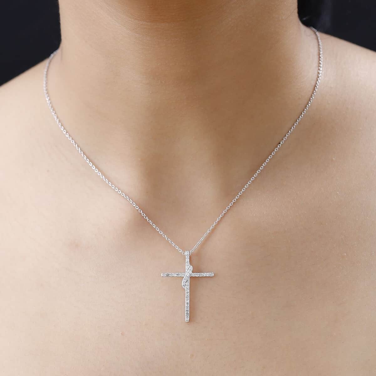 Diamond Cross Pendant Necklace 18 Inches in Rhodium Over Sterling Silver 0.33 ctw image number 2