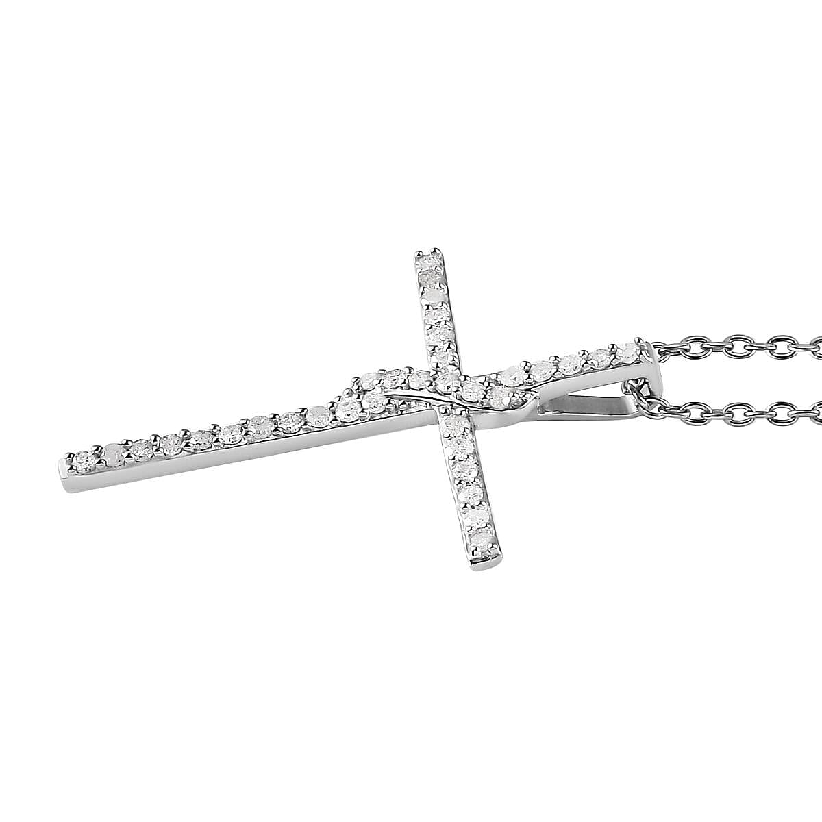 Diamond Cross Pendant Necklace 18 Inches in Rhodium Over Sterling Silver 0.33 ctw