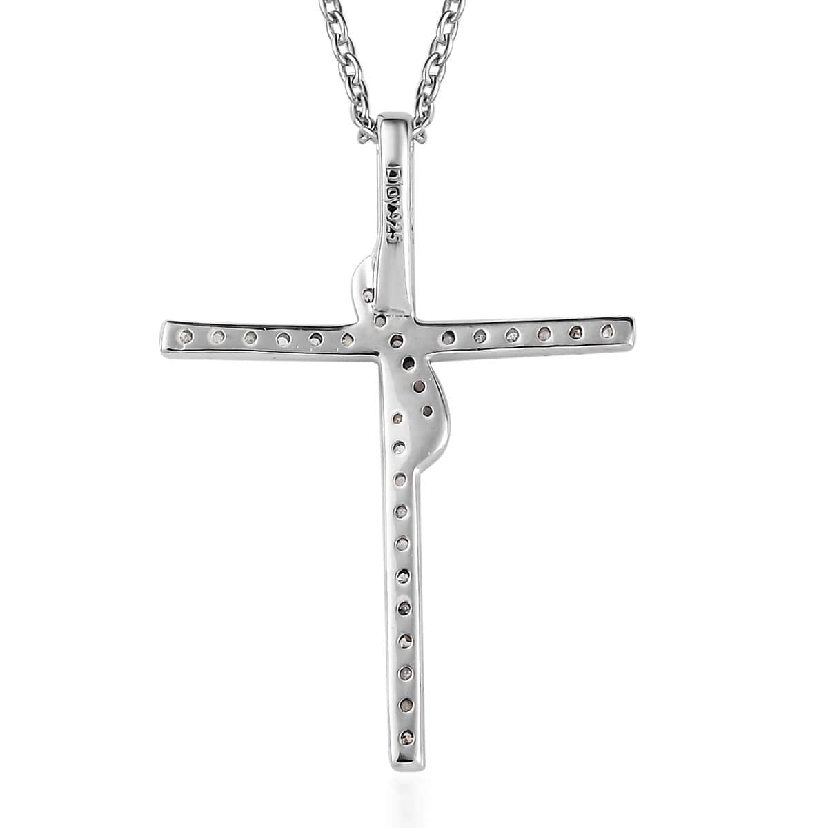 Diamond Cross Pendant Necklace 18 Inches in Rhodium Over Sterling Silver 0.33 ctw image number 4