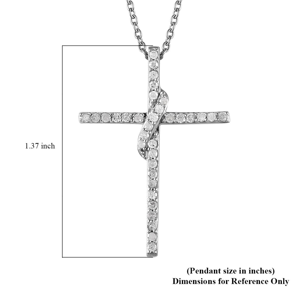 Diamond Cross Pendant Necklace 18 Inches in Rhodium Over Sterling Silver 0.33 ctw image number 6