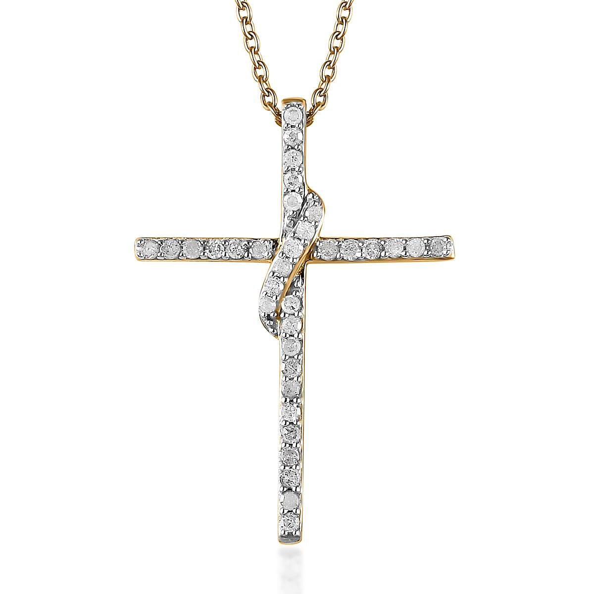 Diamond Cross Pendant Necklace 18 Inches in 14K Yellow Gold Over Sterling Silver 0.33 ctw