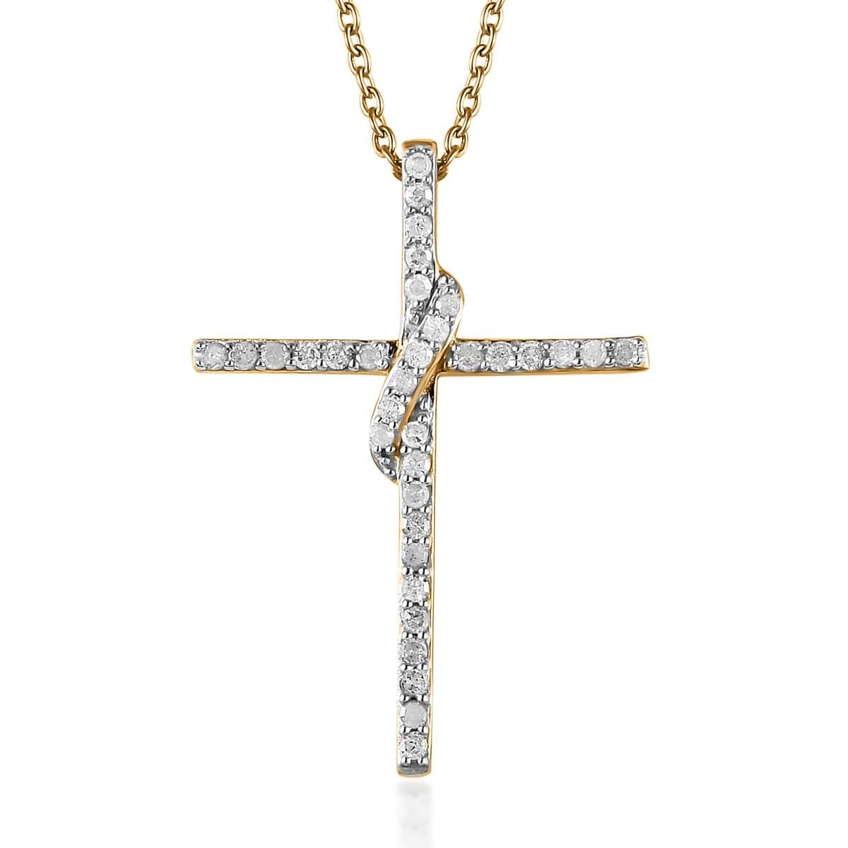 Diamond Cross Pendant Necklace 18 Inches in 14K Yellow Gold Over Sterling Silver 0.33 ctw image number 0