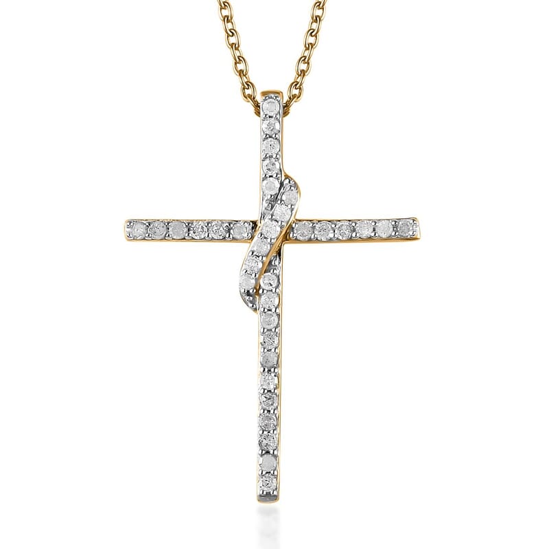 Diamond Cross Pendant Necklace 18 Inches in 14K Yellow Gold Over Sterling Silver 0.33 ctw