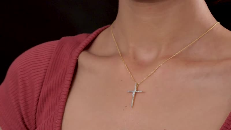 Diamond Cross Pendant Necklace 18 Inches in Rhodium Over Sterling Silver 0.33 ctw