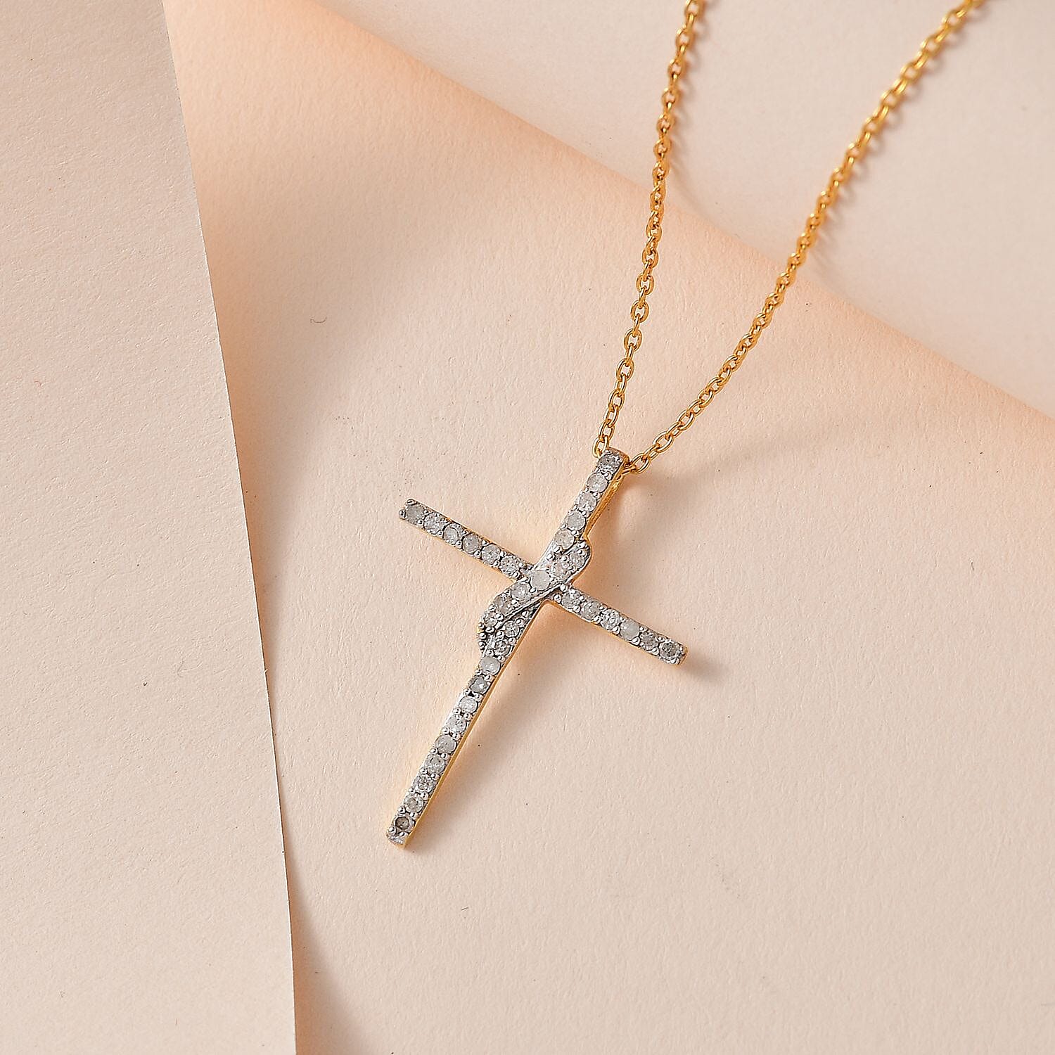 Diamond Cross Pendant Necklace 18 Inches in 14K Yellow Gold Over Sterling Silver 0.33 ctw