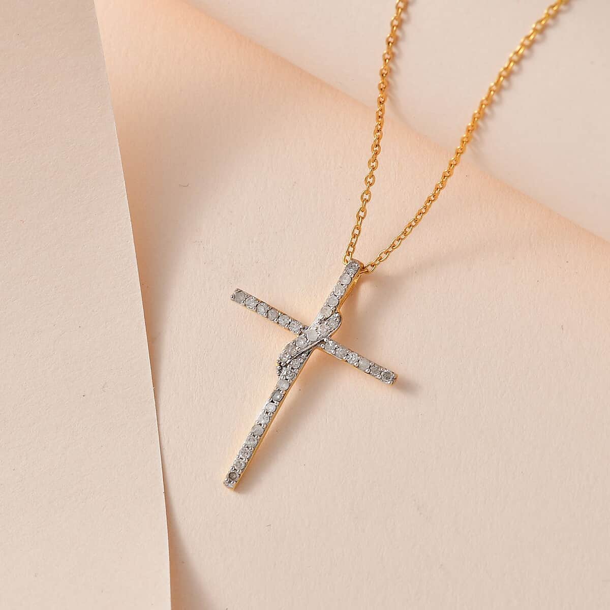 Diamond Cross Pendant Necklace 18 Inches in 14K Yellow Gold Over Sterling Silver 0.33 ctw image number 1