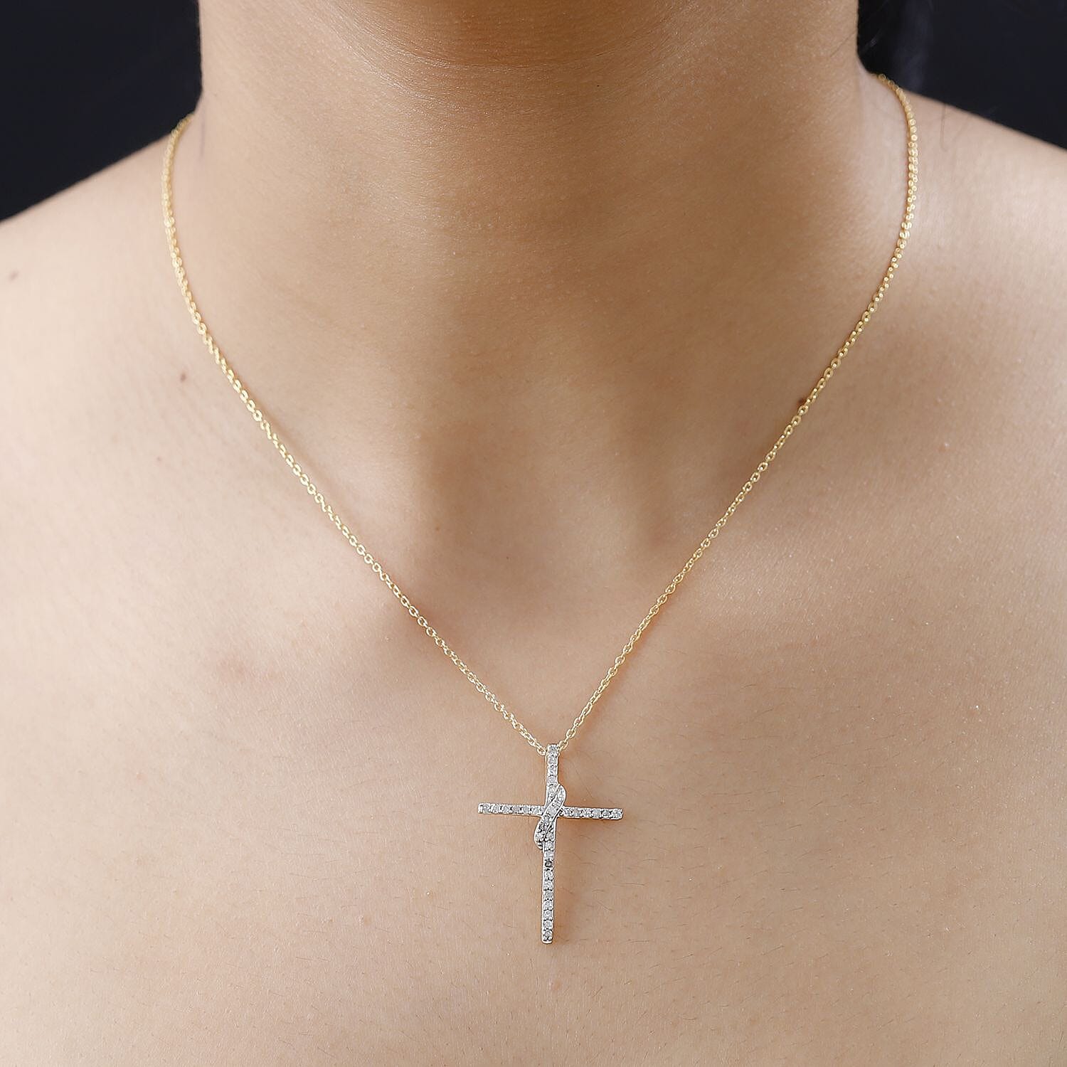 Diamond Cross Pendant Necklace 18 Inches in 14K Yellow Gold Over Sterling Silver 0.33 ctw