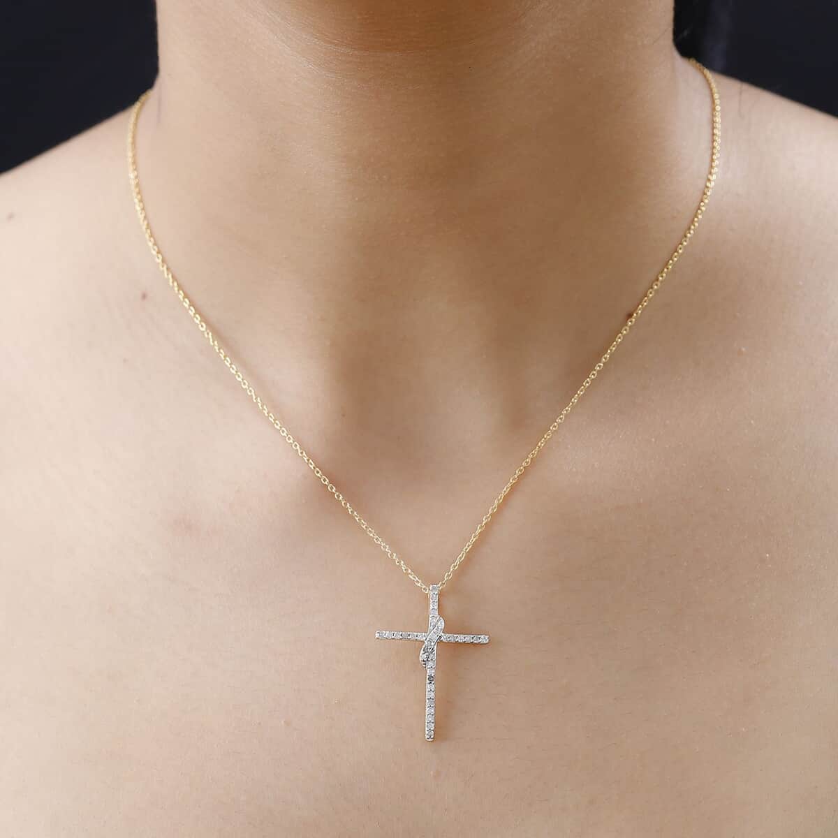Diamond Cross Pendant Necklace 18 Inches in 14K Yellow Gold Over Sterling Silver 0.33 ctw image number 2