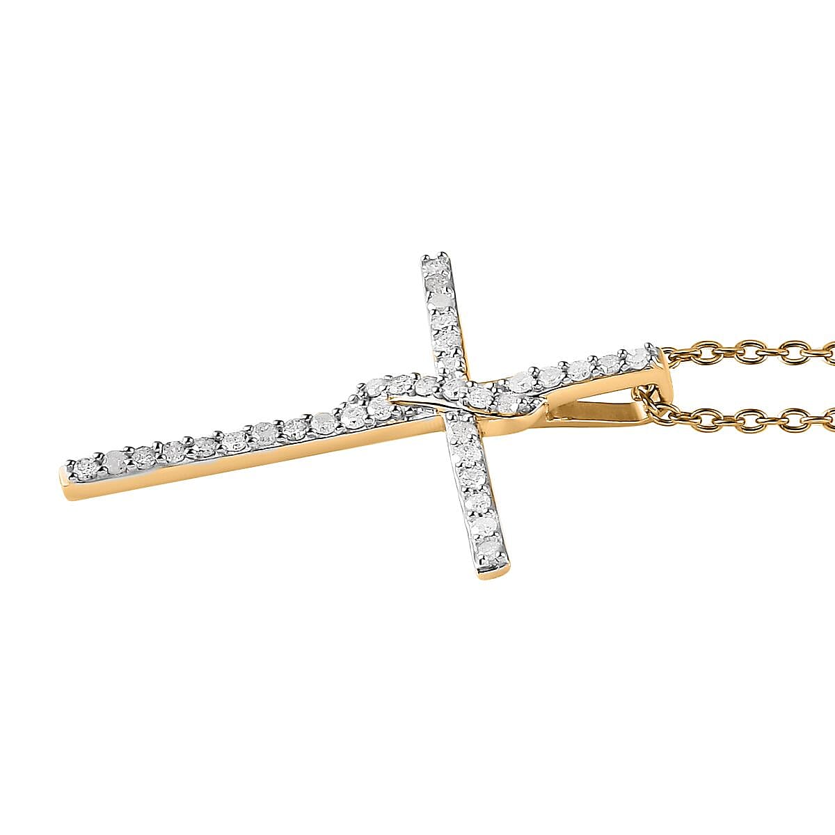 Diamond Cross Pendant Necklace 18 Inches in 14K Yellow Gold Over Sterling Silver 0.33 ctw