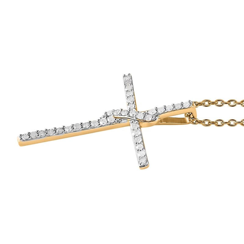 Diamond Cross Pendant Necklace 18 Inches in 14K Yellow Gold Over Sterling Silver 0.33 ctw